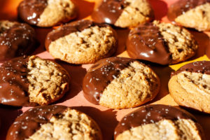 Chocolate Dipped Salted Peanut Butter Cookies